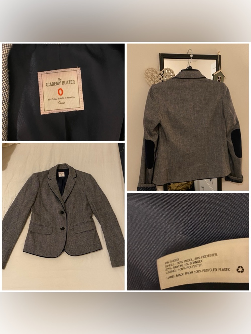 GAP Gray Piped Tailored Blazer